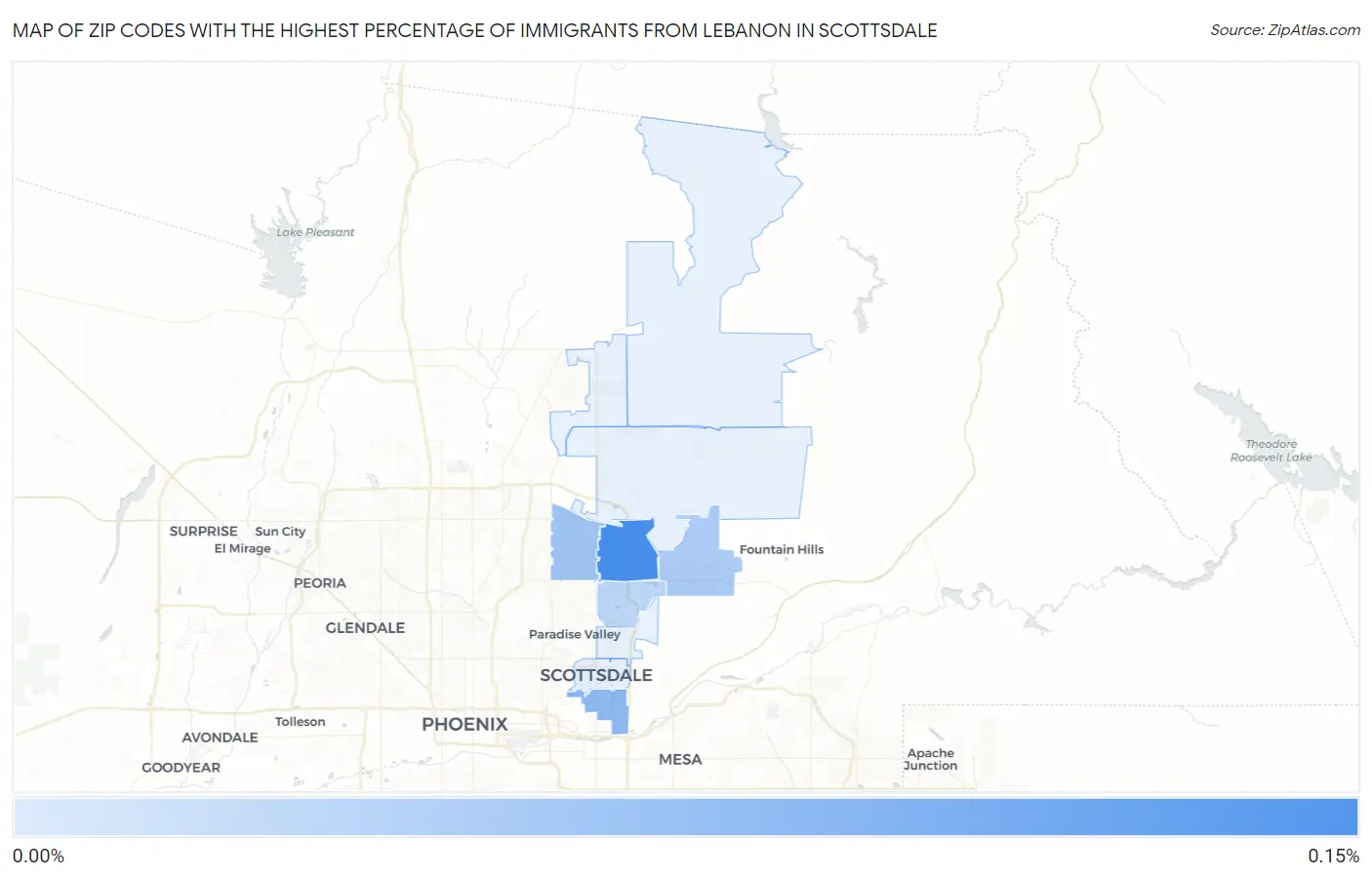 Zip Codes with the Highest Percentage of Immigrants from Lebanon in Scottsdale Map