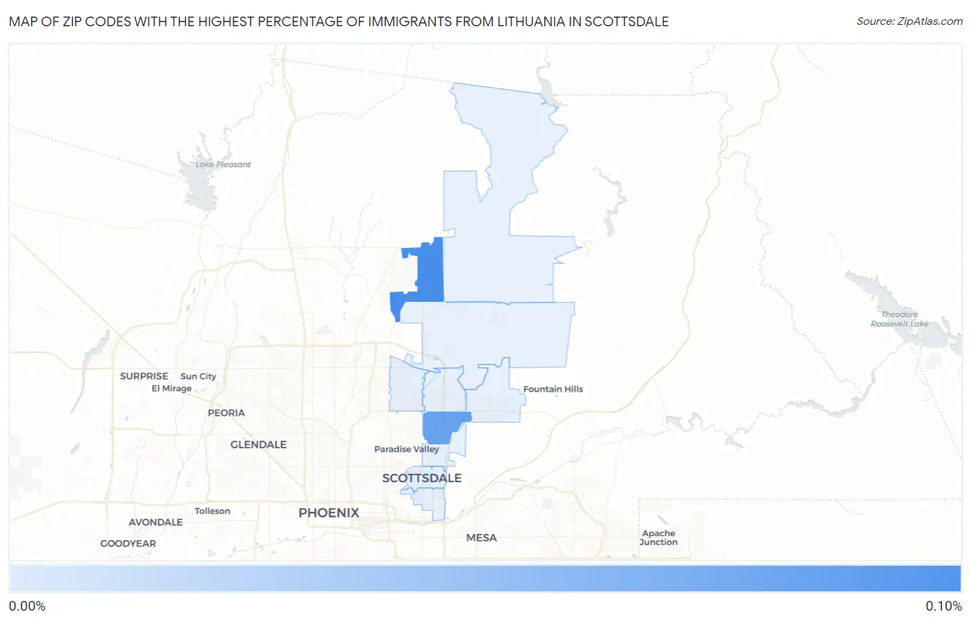Zip Codes with the Highest Percentage of Immigrants from Lithuania in Scottsdale Map