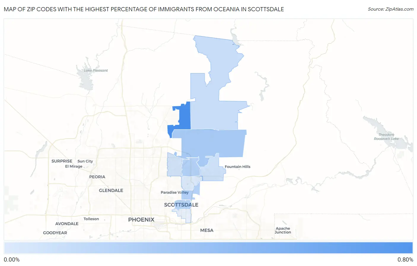 Zip Codes with the Highest Percentage of Immigrants from Oceania in Scottsdale Map
