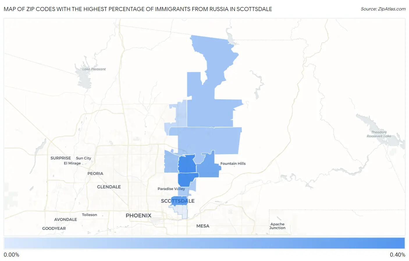 Zip Codes with the Highest Percentage of Immigrants from Russia in Scottsdale Map