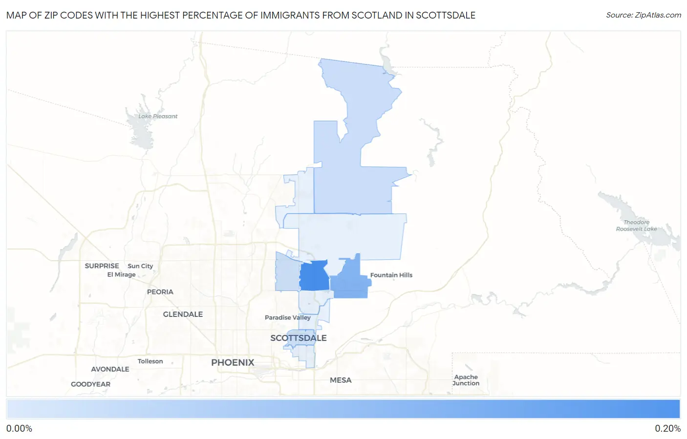 Zip Codes with the Highest Percentage of Immigrants from Scotland in Scottsdale Map