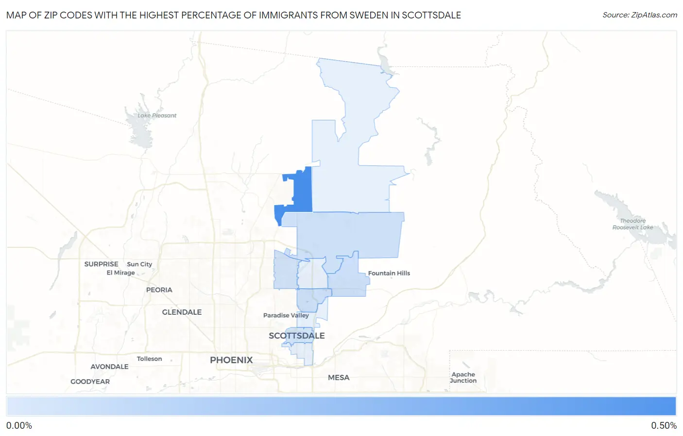Zip Codes with the Highest Percentage of Immigrants from Sweden in Scottsdale Map