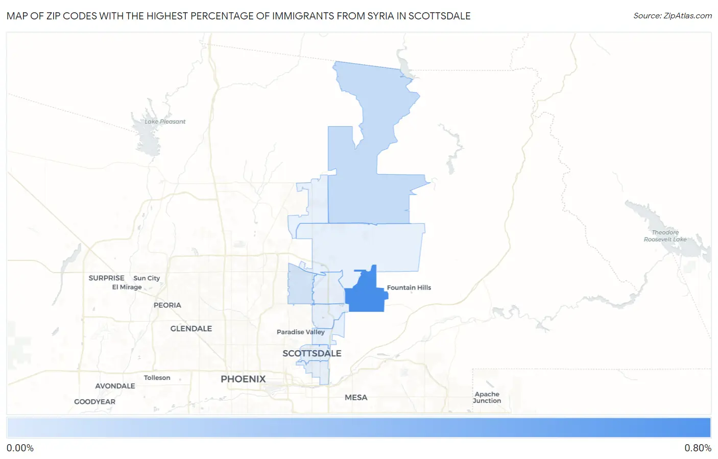 Zip Codes with the Highest Percentage of Immigrants from Syria in Scottsdale Map