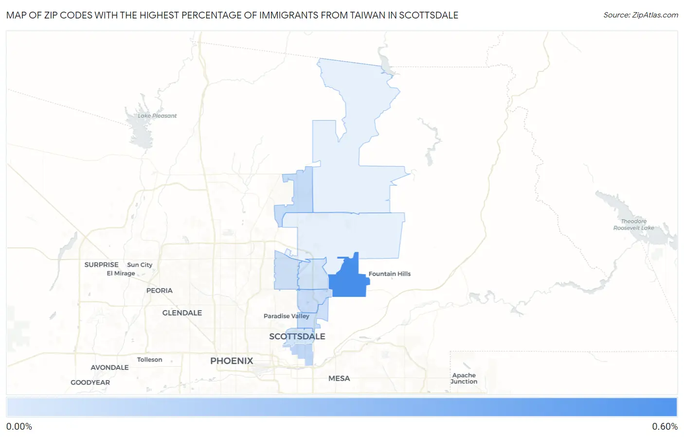 Zip Codes with the Highest Percentage of Immigrants from Taiwan in Scottsdale Map