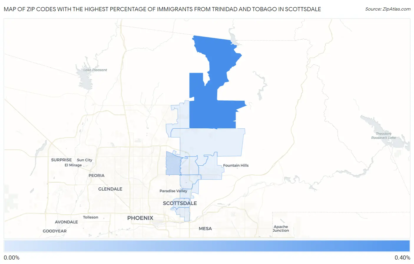 Zip Codes with the Highest Percentage of Immigrants from Trinidad and Tobago in Scottsdale Map