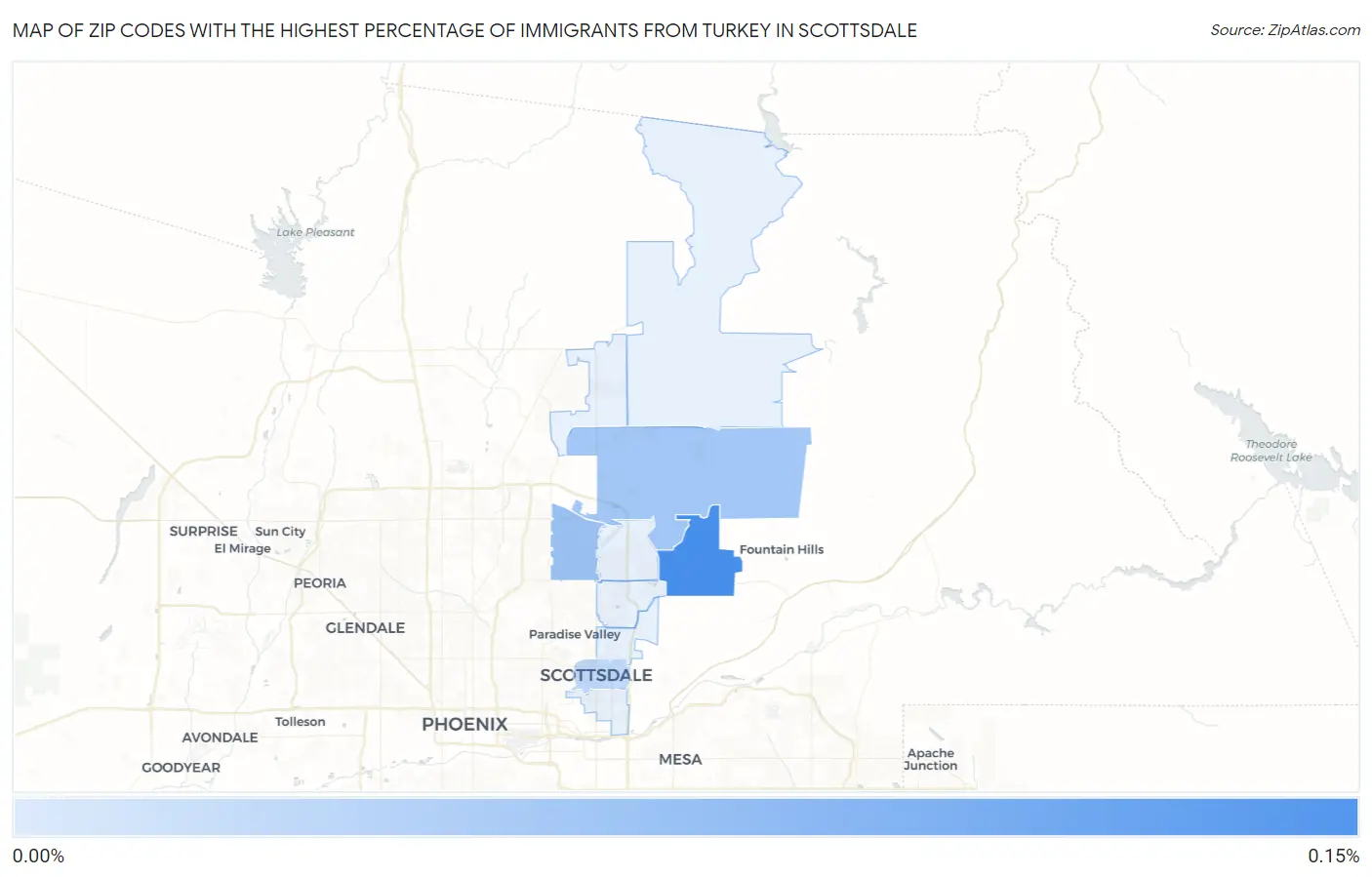 Zip Codes with the Highest Percentage of Immigrants from Turkey in Scottsdale Map