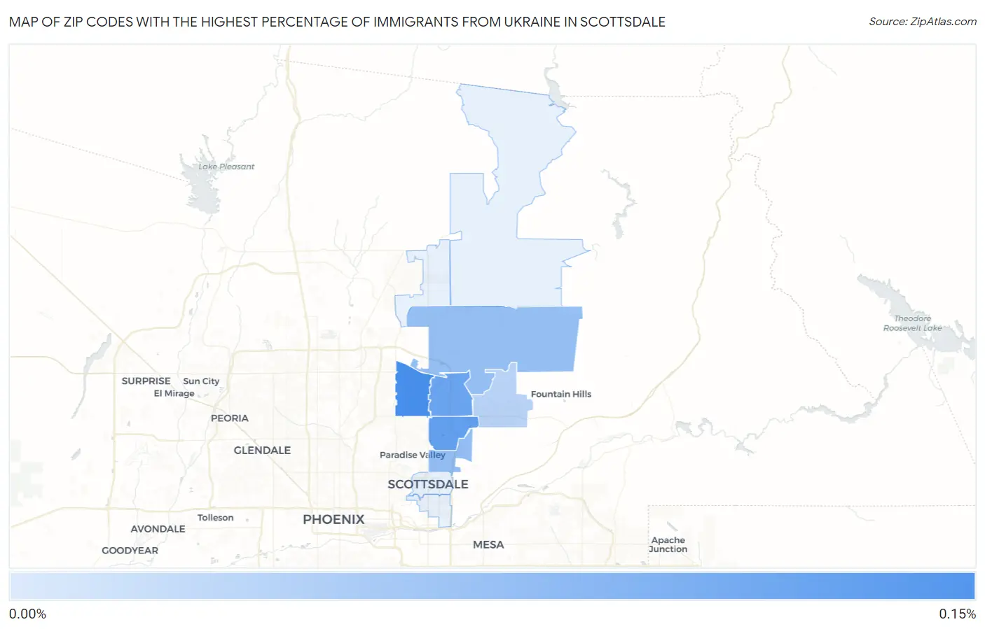 Zip Codes with the Highest Percentage of Immigrants from Ukraine in Scottsdale Map