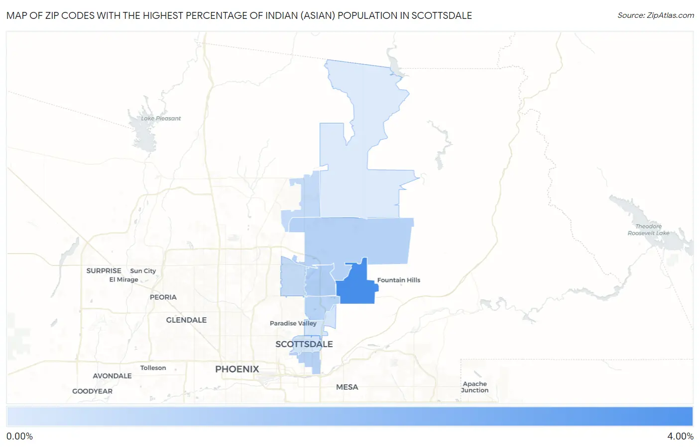 Zip Codes with the Highest Percentage of Indian (Asian) Population in Scottsdale Map