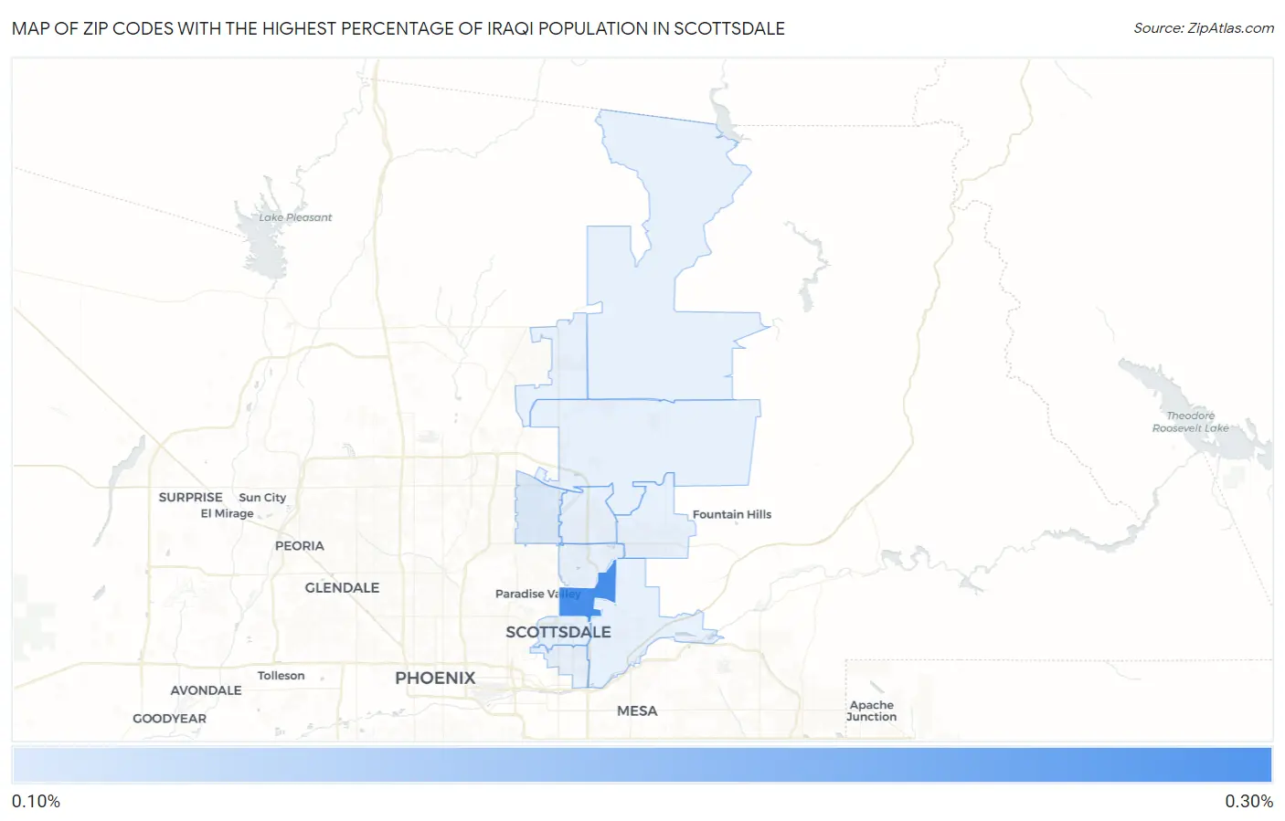 Zip Codes with the Highest Percentage of Iraqi Population in Scottsdale Map