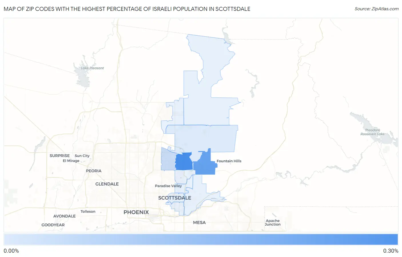 Zip Codes with the Highest Percentage of Israeli Population in Scottsdale Map
