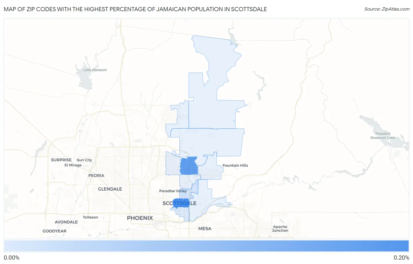 Zip Codes with the Highest Percentage of Jamaican Population in Scottsdale Map