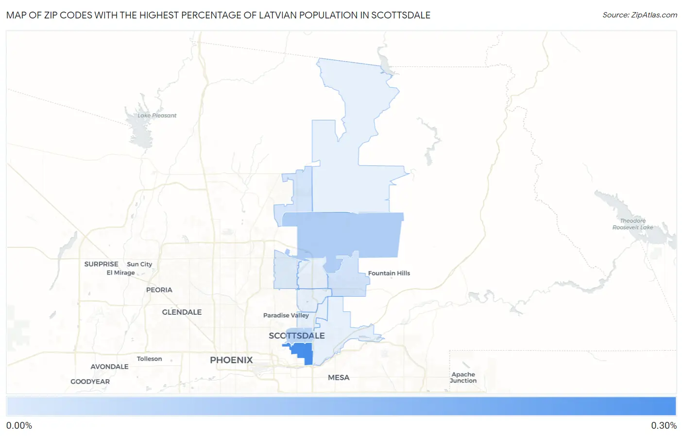 Zip Codes with the Highest Percentage of Latvian Population in Scottsdale Map