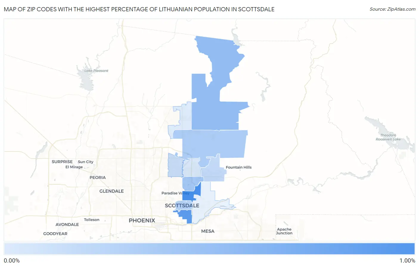 Zip Codes with the Highest Percentage of Lithuanian Population in Scottsdale Map