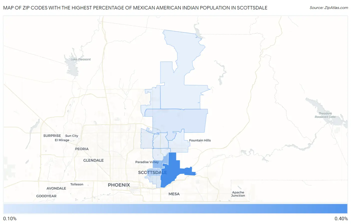 Zip Codes with the Highest Percentage of Mexican American Indian Population in Scottsdale Map