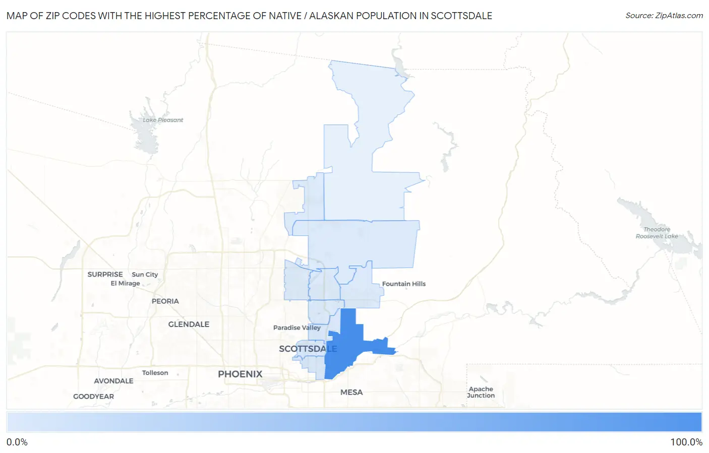 Zip Codes with the Highest Percentage of Native / Alaskan Population in Scottsdale Map