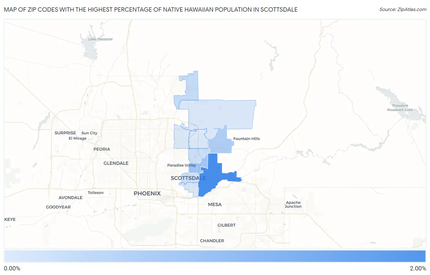 Zip Codes with the Highest Percentage of Native Hawaiian Population in Scottsdale Map