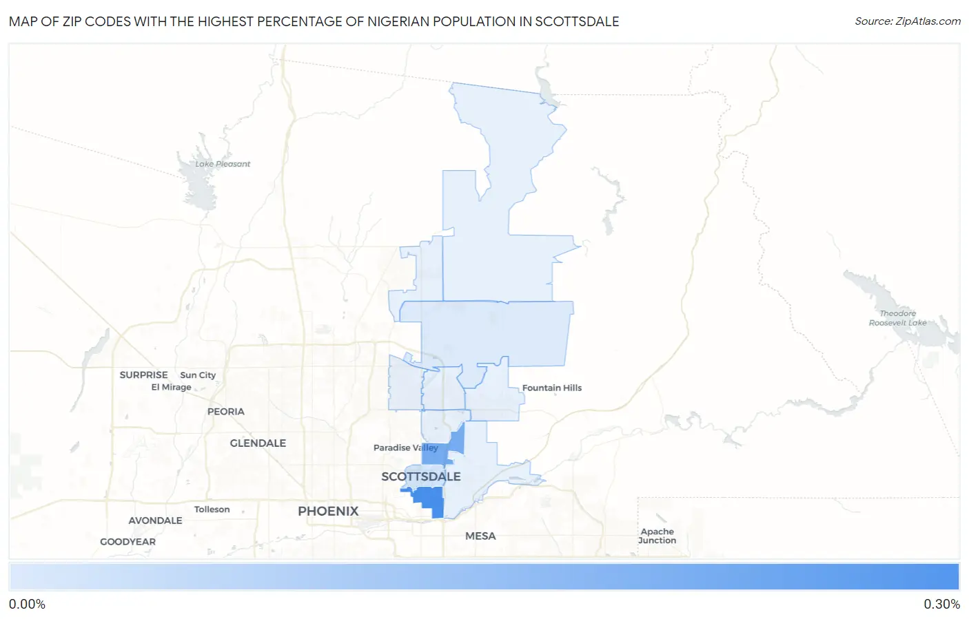 Zip Codes with the Highest Percentage of Nigerian Population in Scottsdale Map