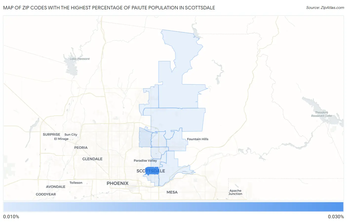 Zip Codes with the Highest Percentage of Paiute Population in Scottsdale Map