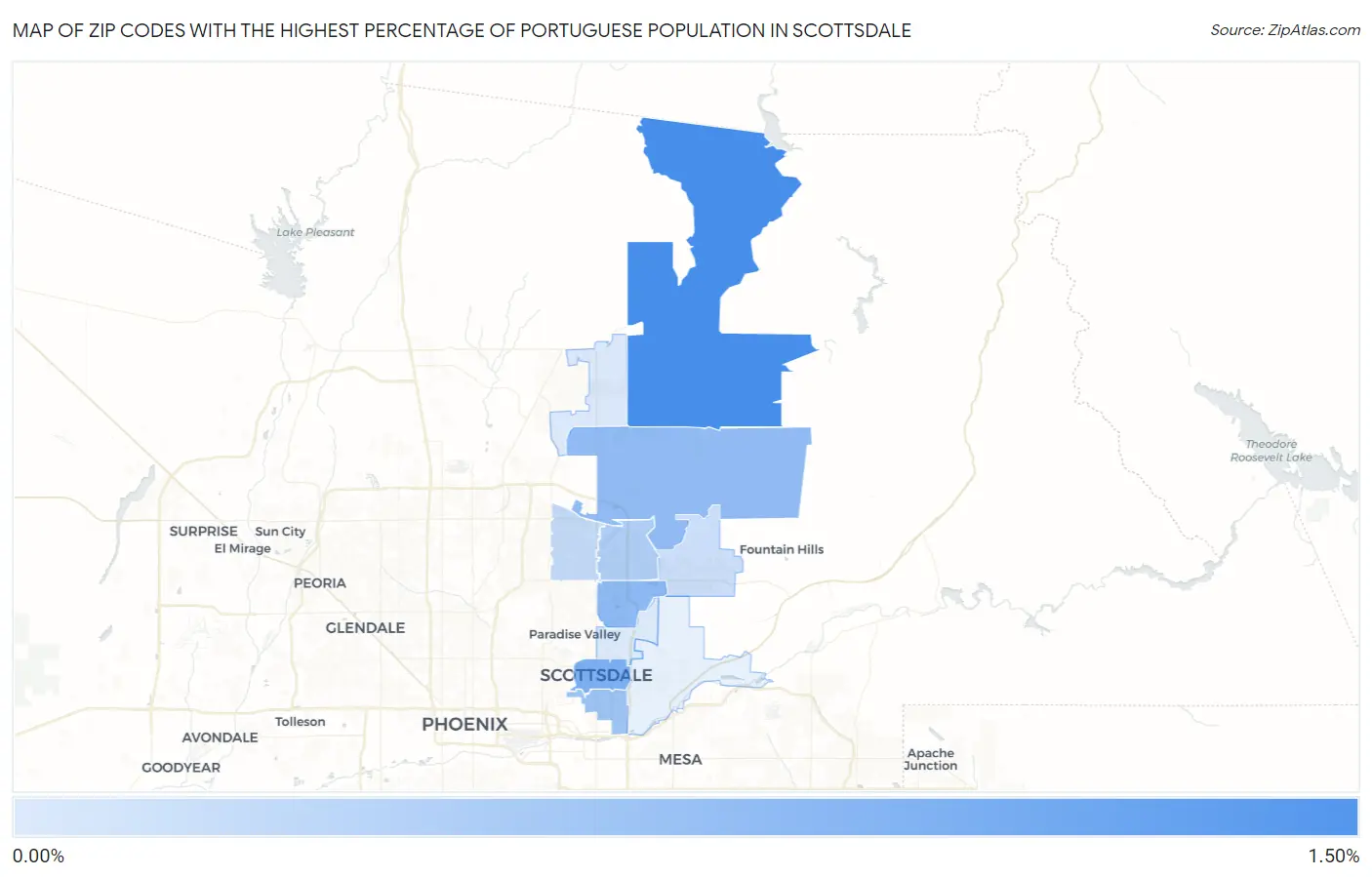 Zip Codes with the Highest Percentage of Portuguese Population in Scottsdale Map