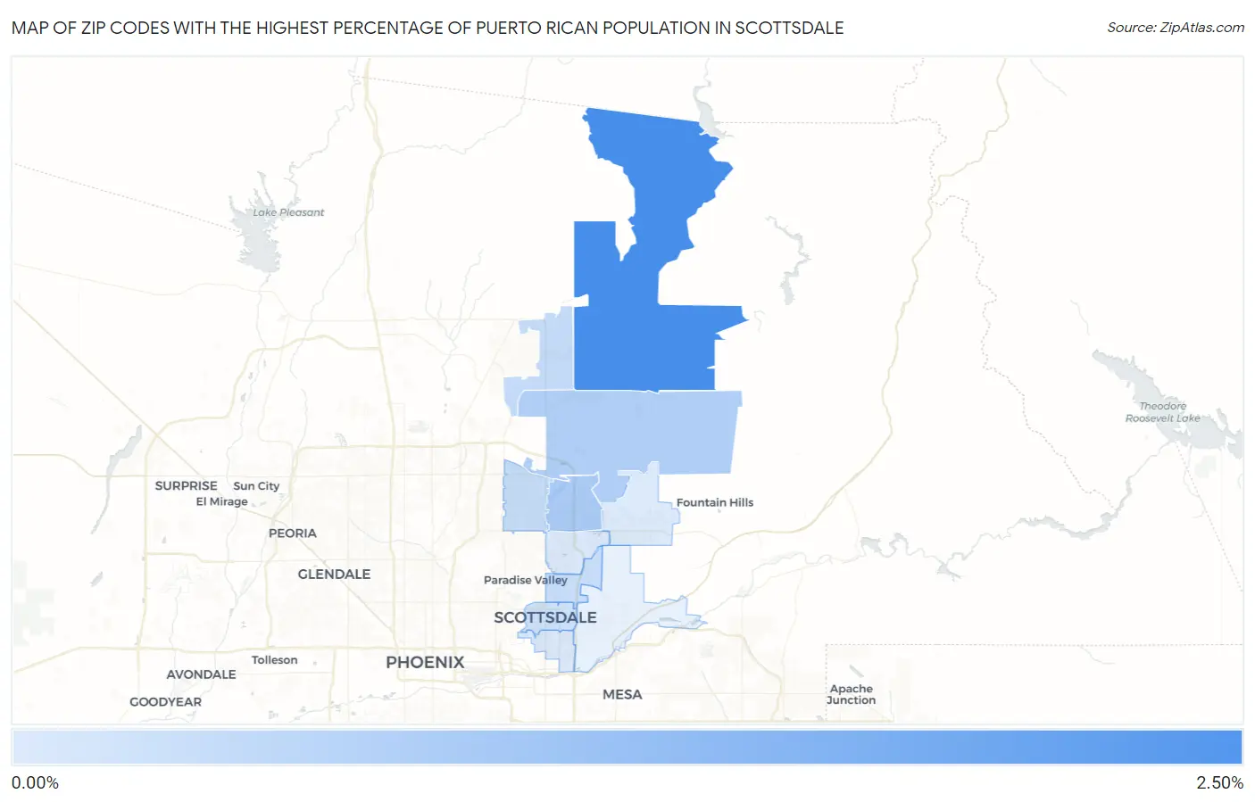 Zip Codes with the Highest Percentage of Puerto Rican Population in Scottsdale Map