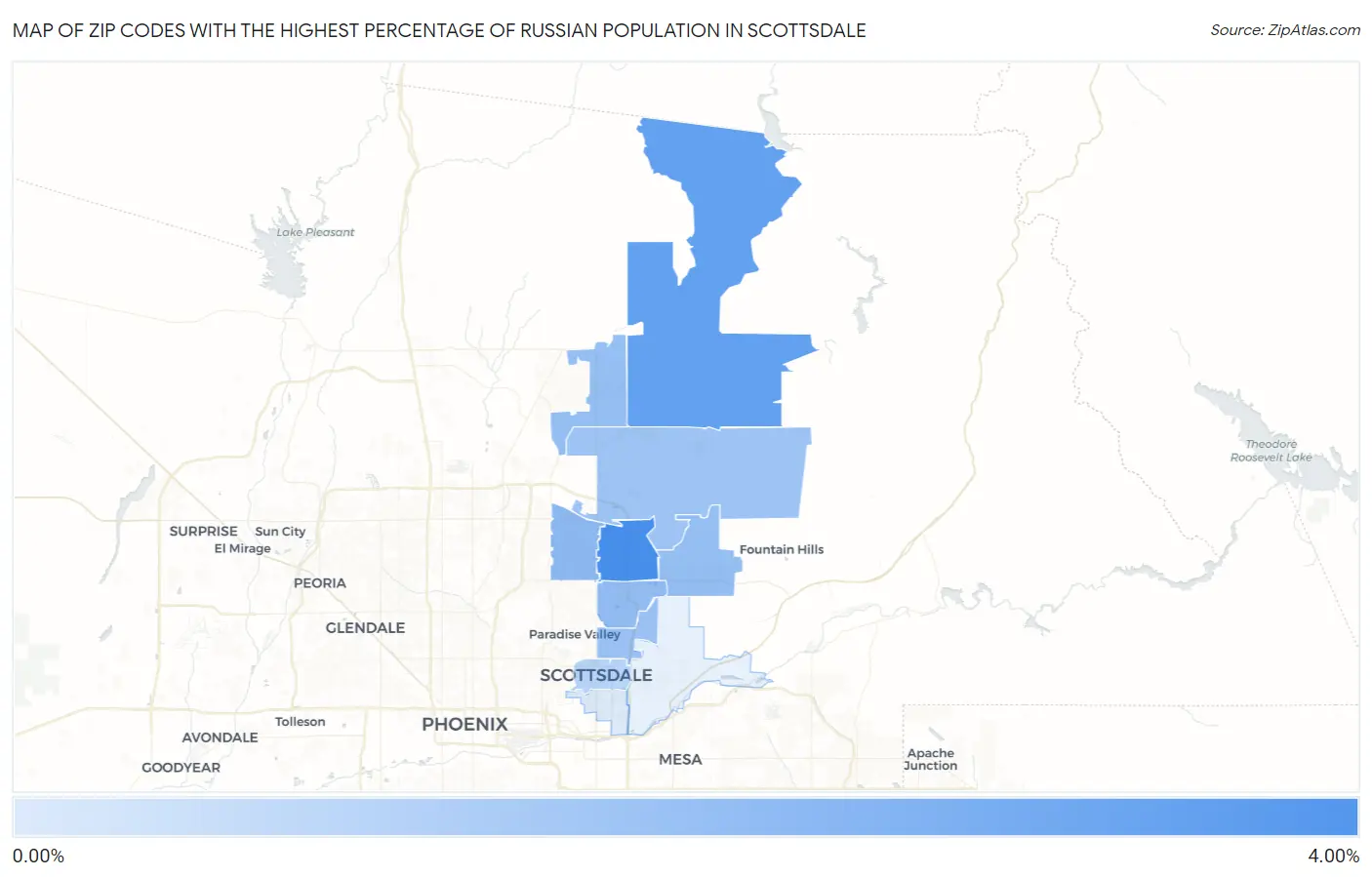 Zip Codes with the Highest Percentage of Russian Population in Scottsdale Map