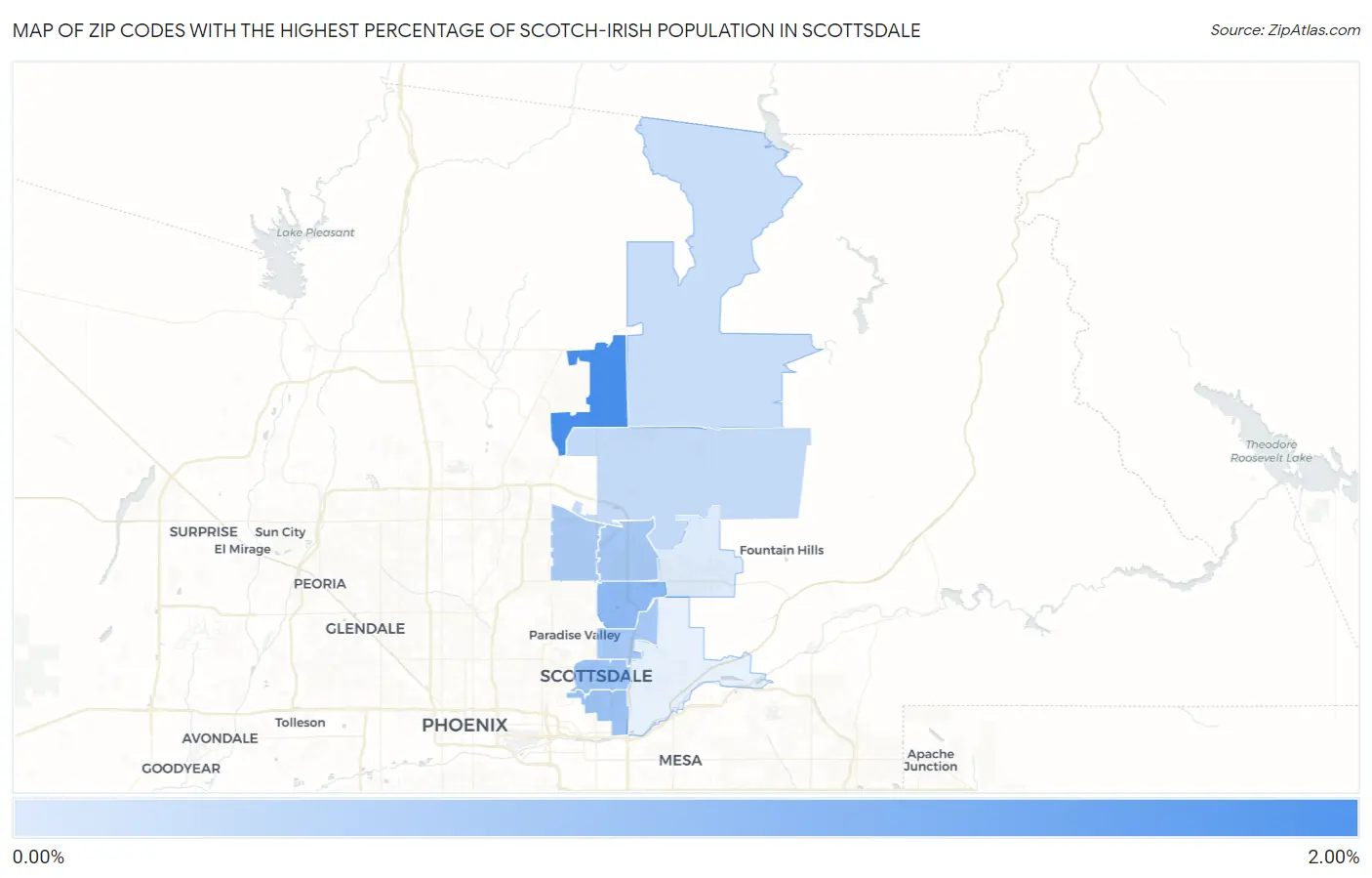 Zip Codes with the Highest Percentage of Scotch-Irish Population in Scottsdale Map