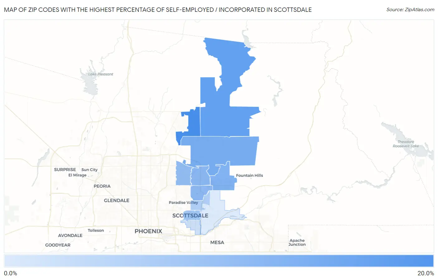 Zip Codes with the Highest Percentage of Self-Employed / Incorporated in Scottsdale Map