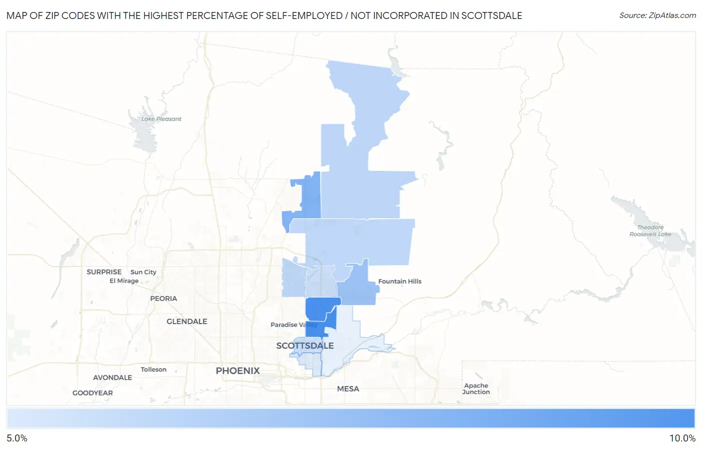 Zip Codes with the Highest Percentage of Self-Employed / Not Incorporated in Scottsdale Map