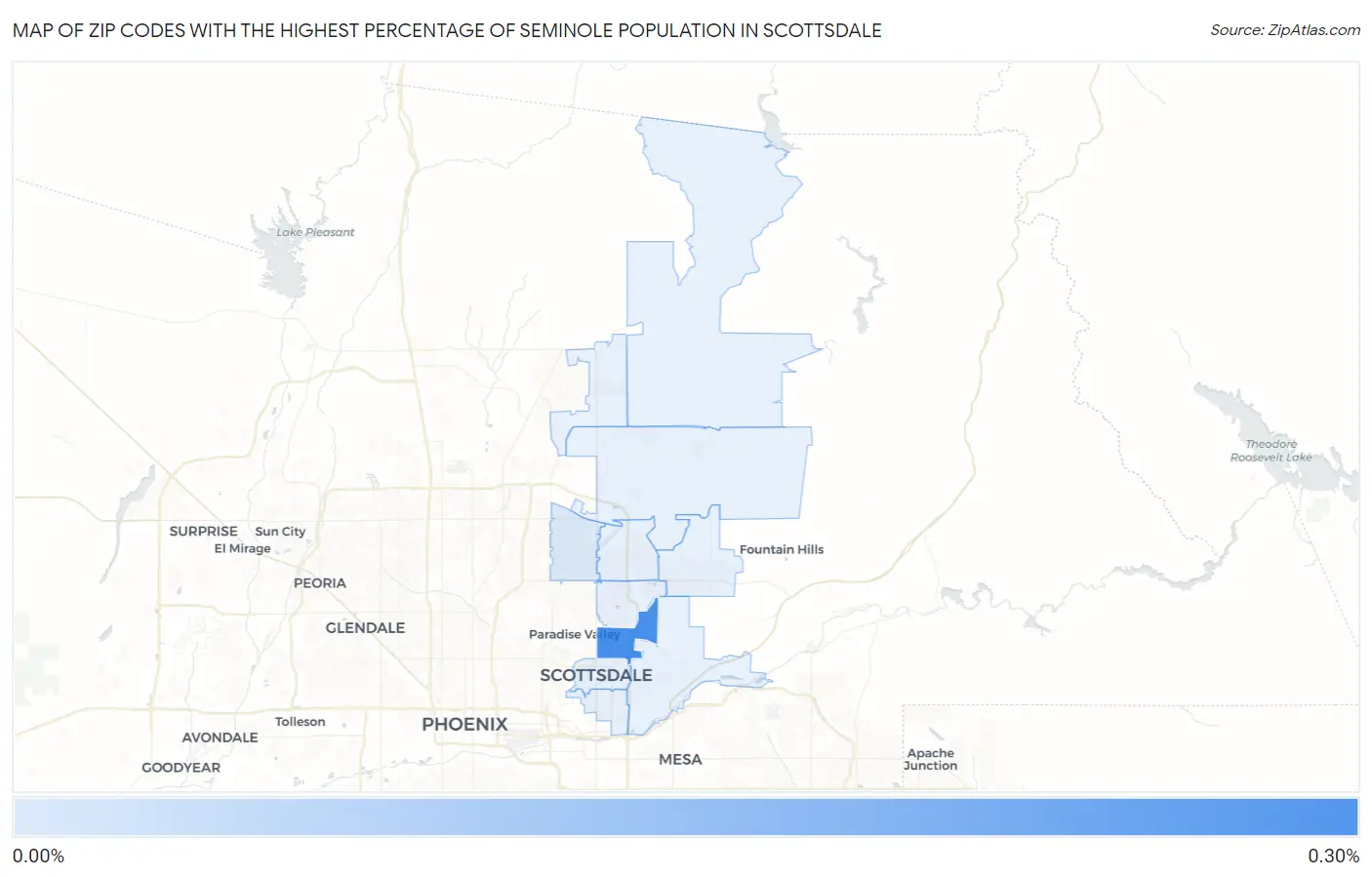 Zip Codes with the Highest Percentage of Seminole Population in Scottsdale Map