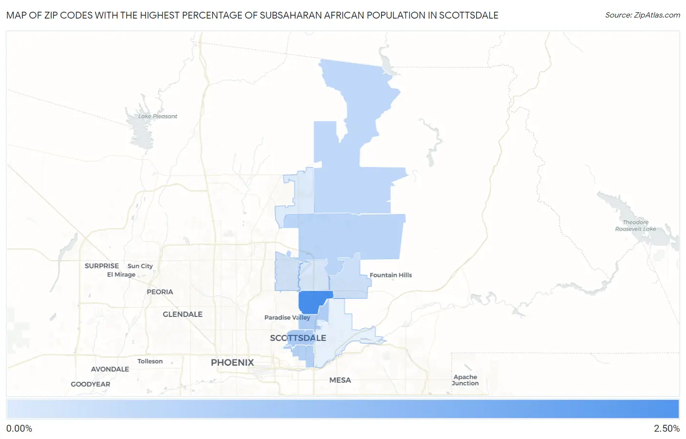 Zip Codes with the Highest Percentage of Subsaharan African Population in Scottsdale Map