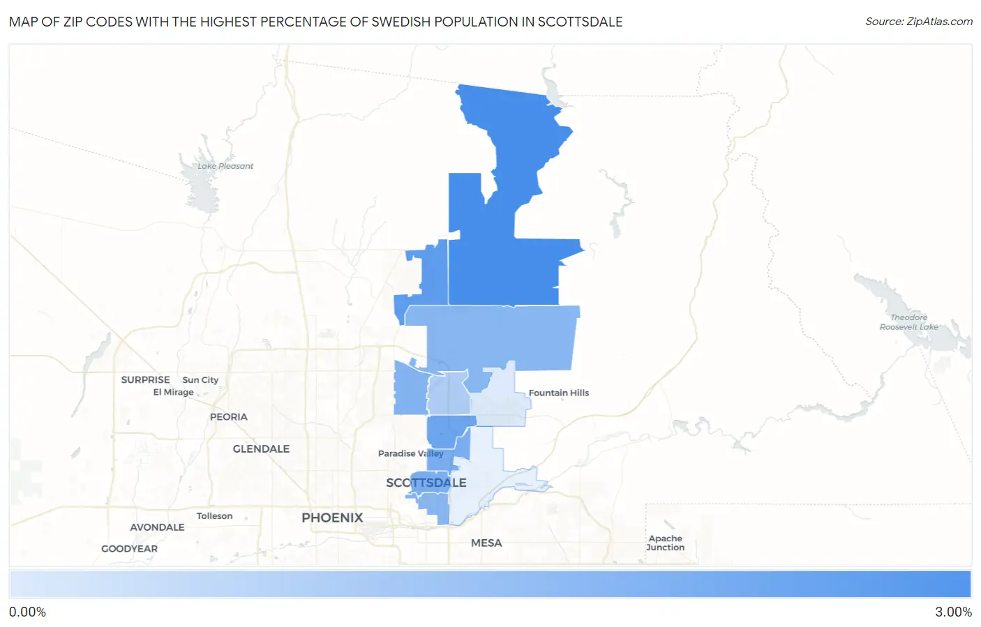 Zip Codes with the Highest Percentage of Swedish Population in Scottsdale Map