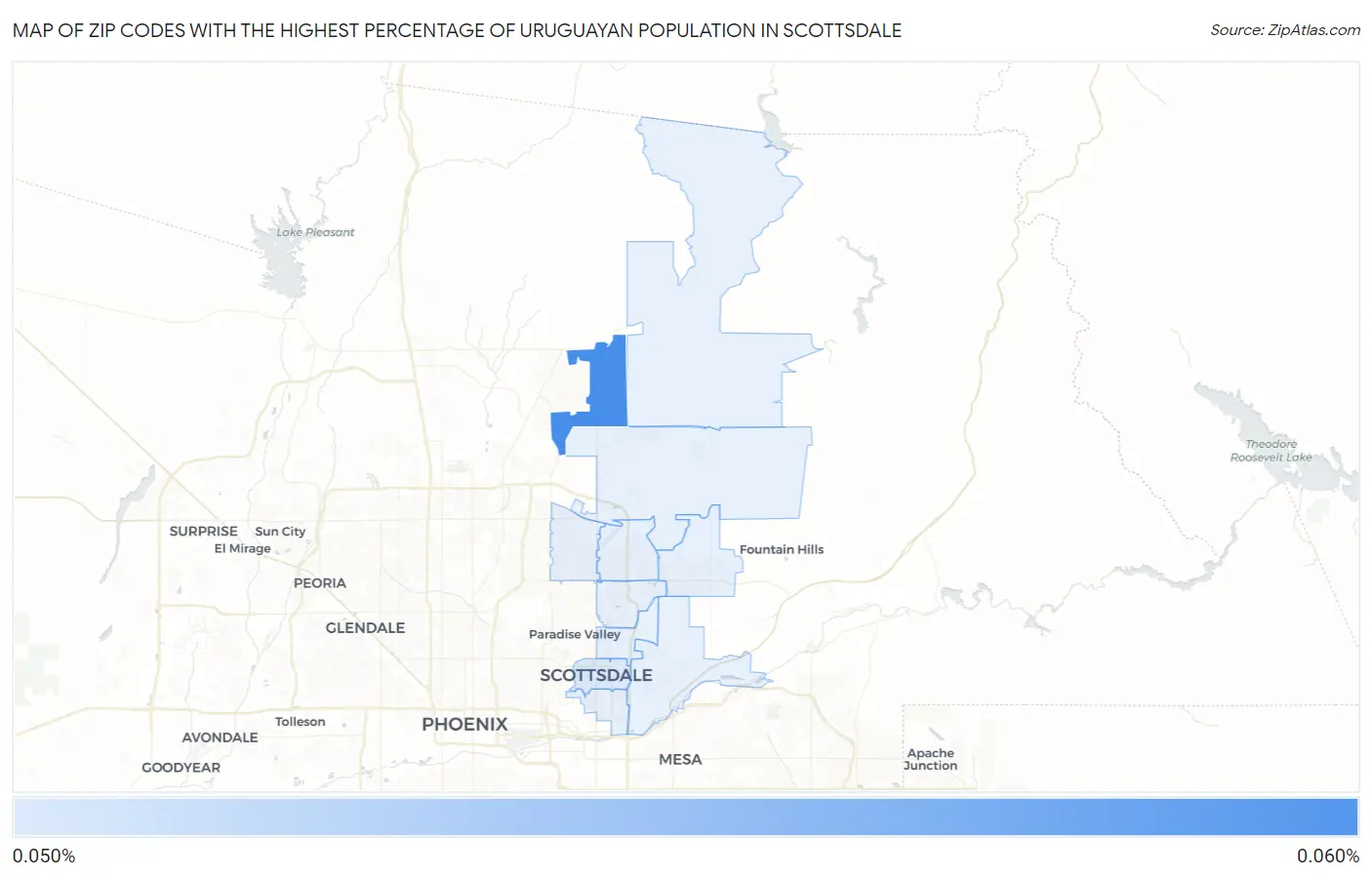 Zip Codes with the Highest Percentage of Uruguayan Population in Scottsdale Map