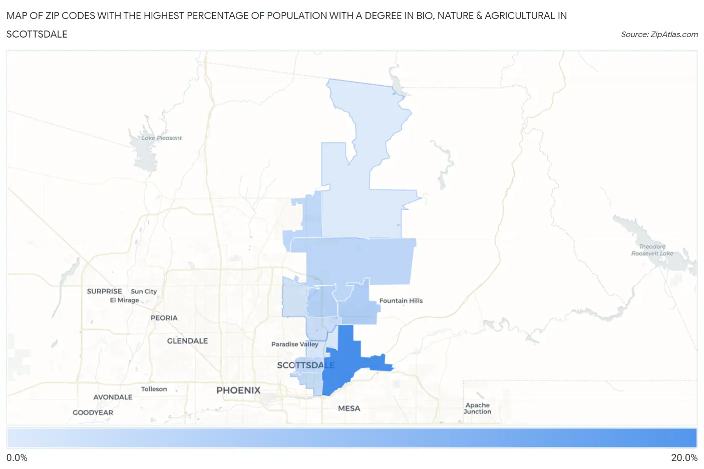 Zip Codes with the Highest Percentage of Population with a Degree in Bio, Nature & Agricultural in Scottsdale Map