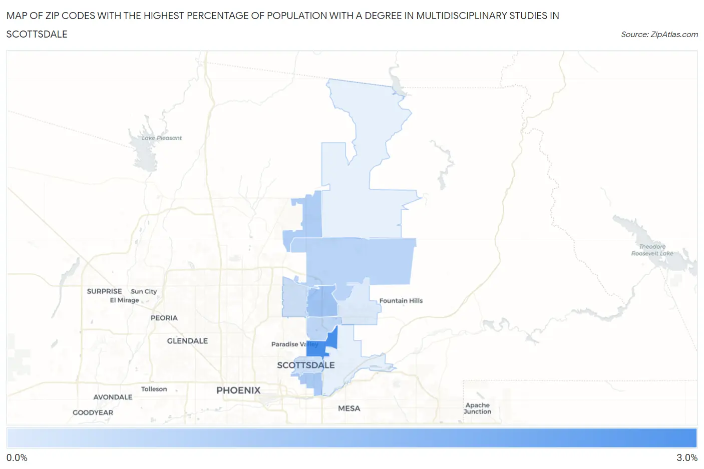 Zip Codes with the Highest Percentage of Population with a Degree in Multidisciplinary Studies in Scottsdale Map