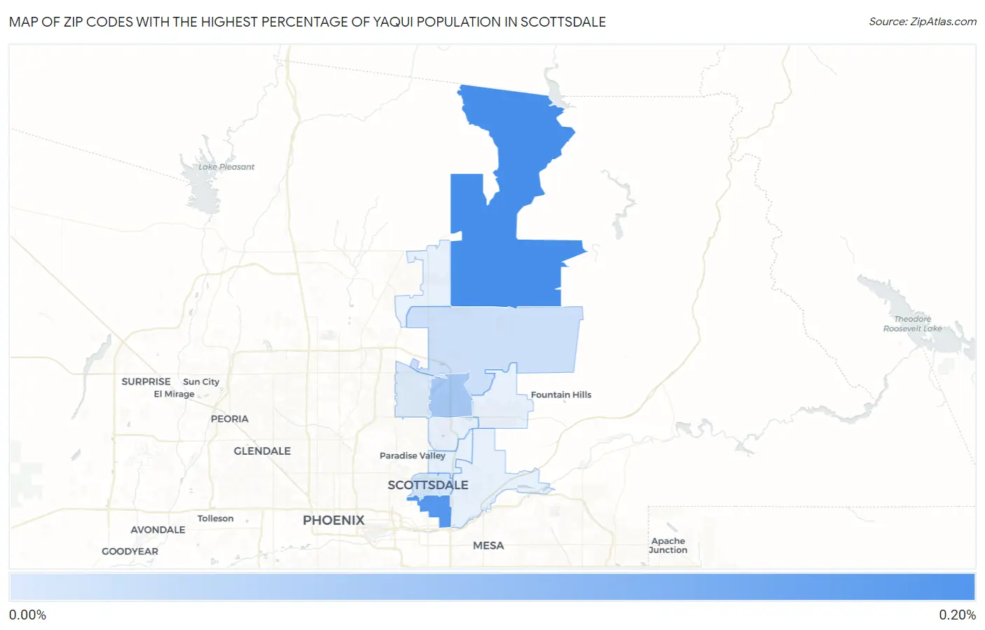 Zip Codes with the Highest Percentage of Yaqui Population in Scottsdale Map