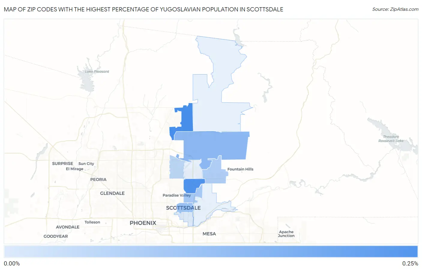 Zip Codes with the Highest Percentage of Yugoslavian Population in Scottsdale Map