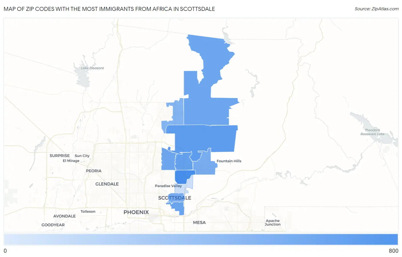 Zip Codes with the Most Immigrants from Africa in Scottsdale Map