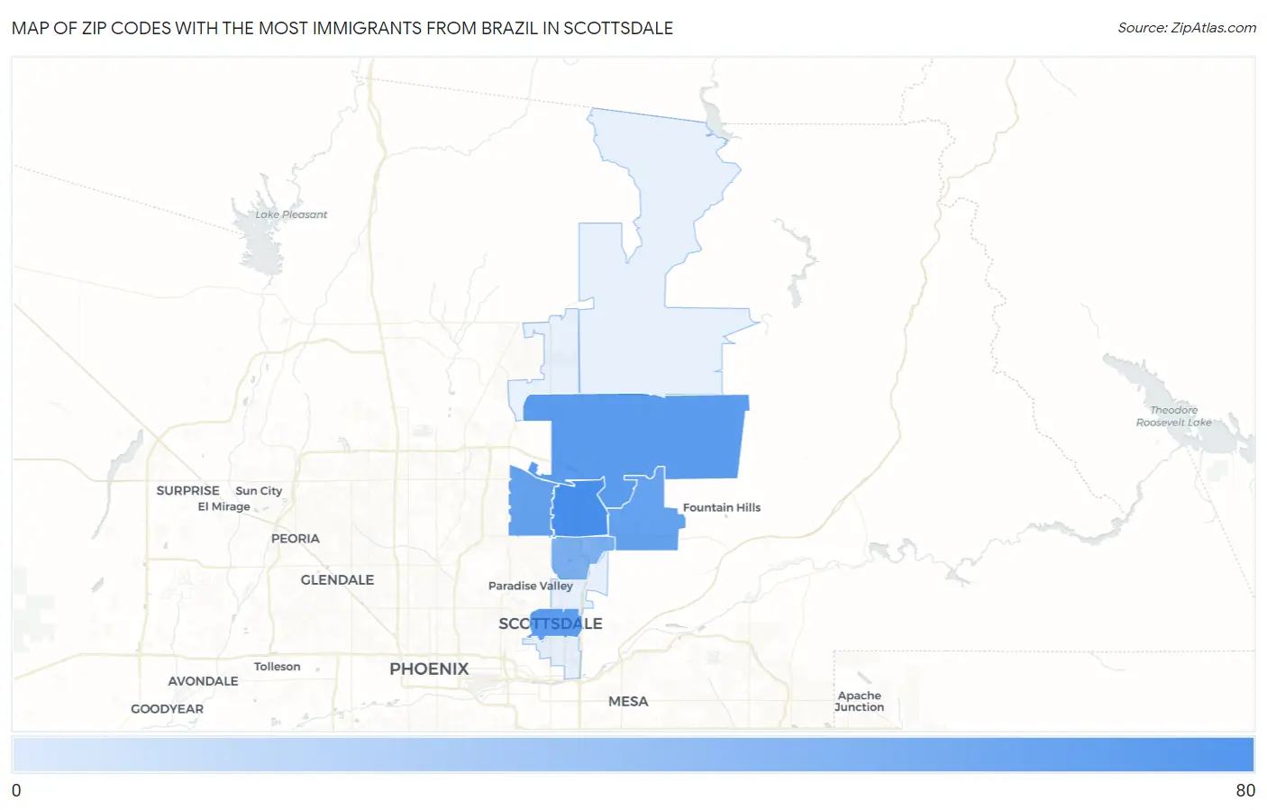 Zip Codes with the Most Immigrants from Brazil in Scottsdale Map
