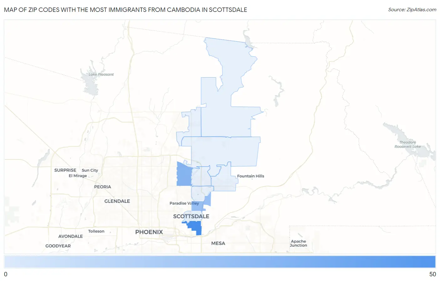 Zip Codes with the Most Immigrants from Cambodia in Scottsdale Map