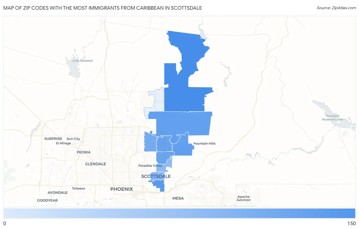 Zip Codes with the Most Immigrants from Caribbean in Scottsdale Map