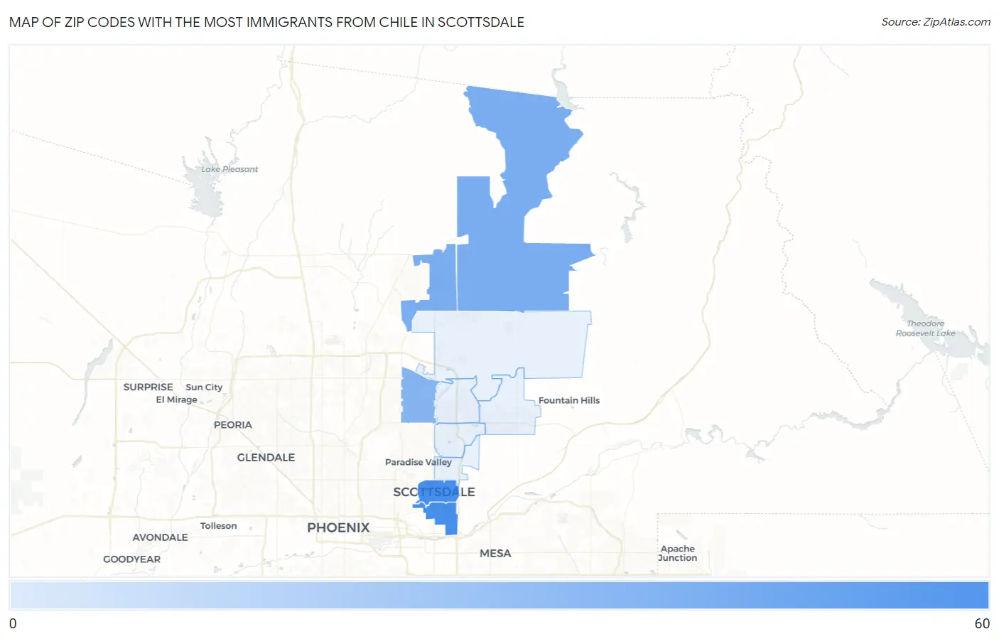 Zip Codes with the Most Immigrants from Chile in Scottsdale Map