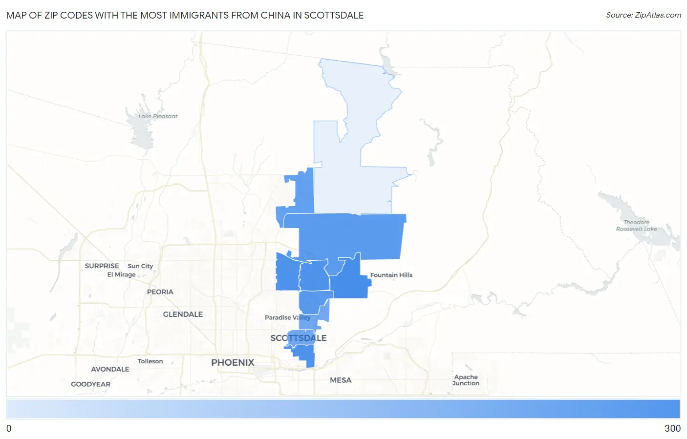 Zip Codes with the Most Immigrants from China in Scottsdale Map