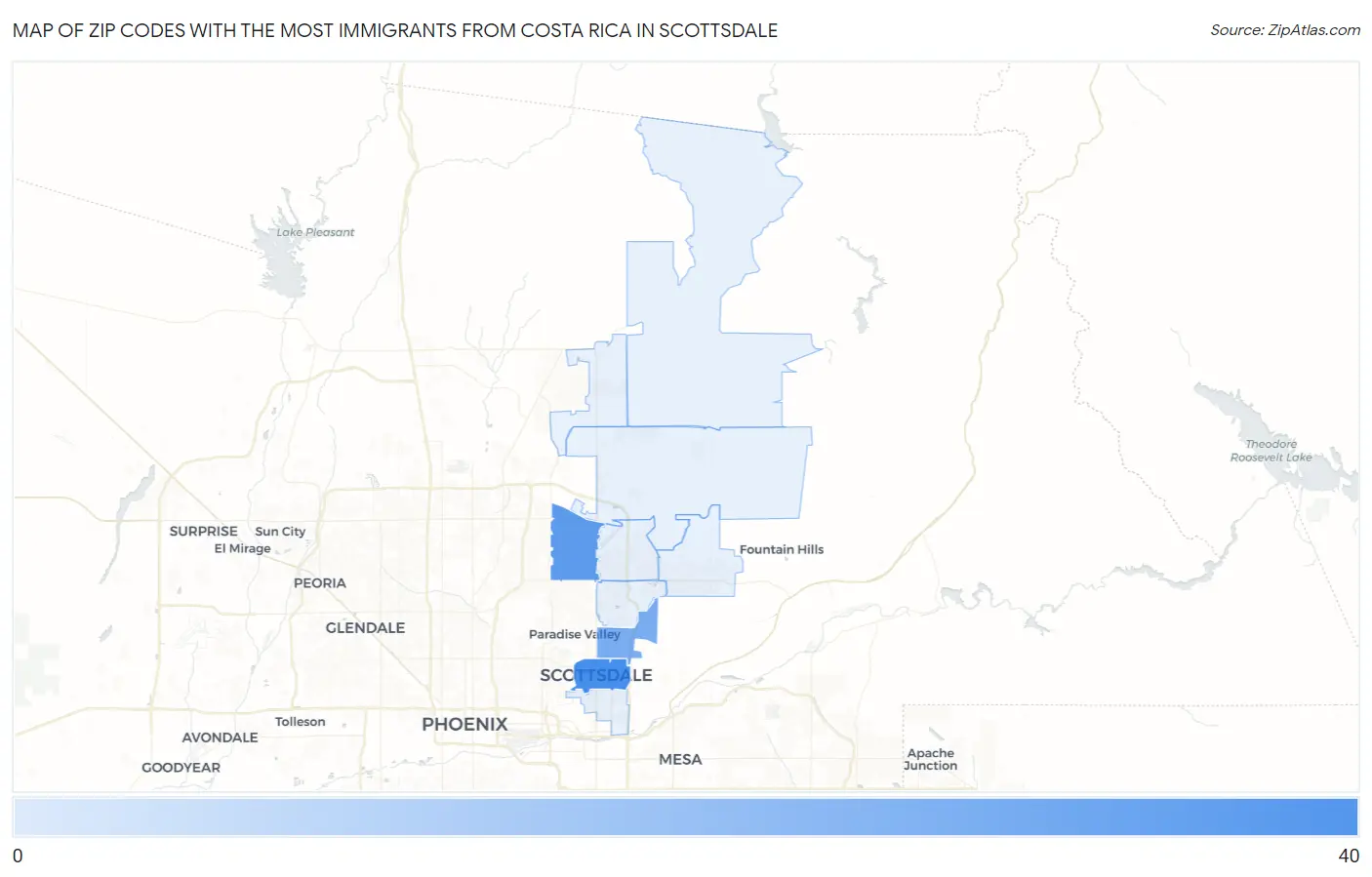 Zip Codes with the Most Immigrants from Costa Rica in Scottsdale Map