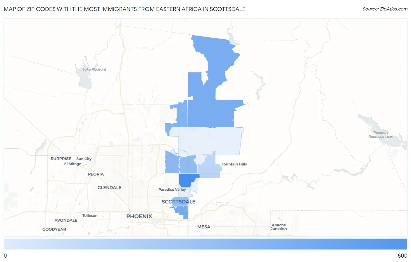 Zip Codes with the Most Immigrants from Eastern Africa in Scottsdale Map
