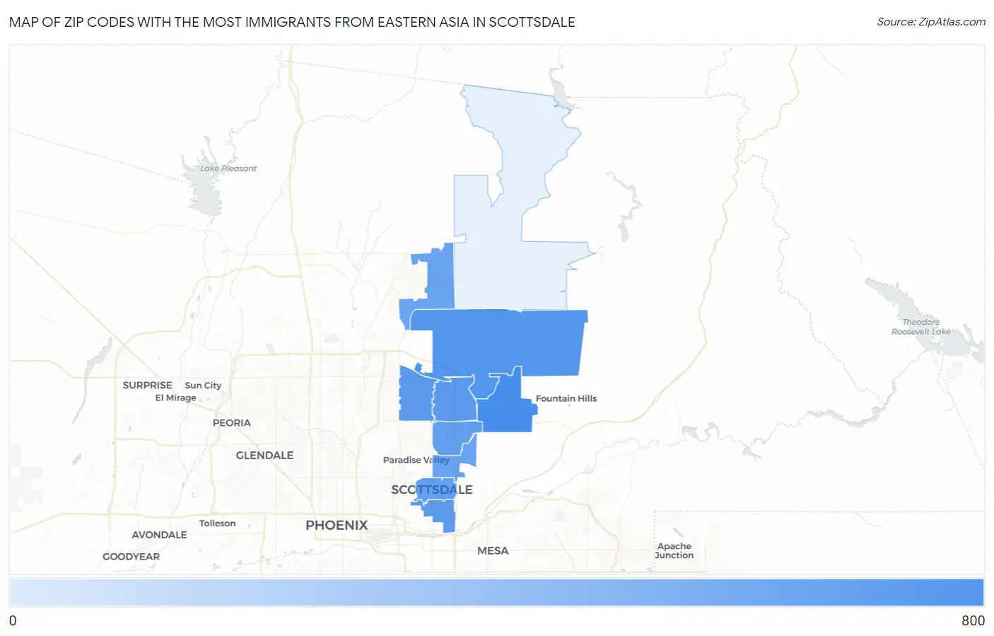 Zip Codes with the Most Immigrants from Eastern Asia in Scottsdale Map