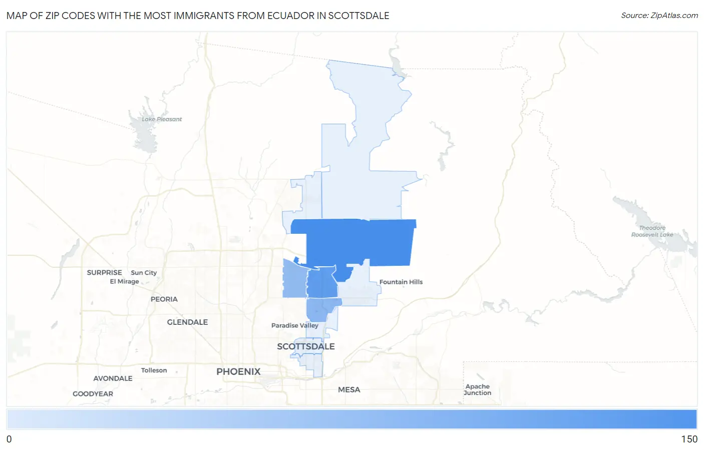 Zip Codes with the Most Immigrants from Ecuador in Scottsdale Map