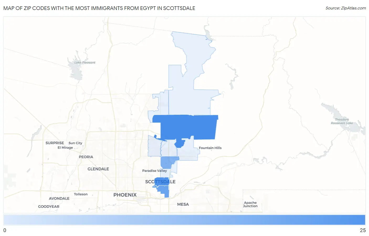 Zip Codes with the Most Immigrants from Egypt in Scottsdale Map