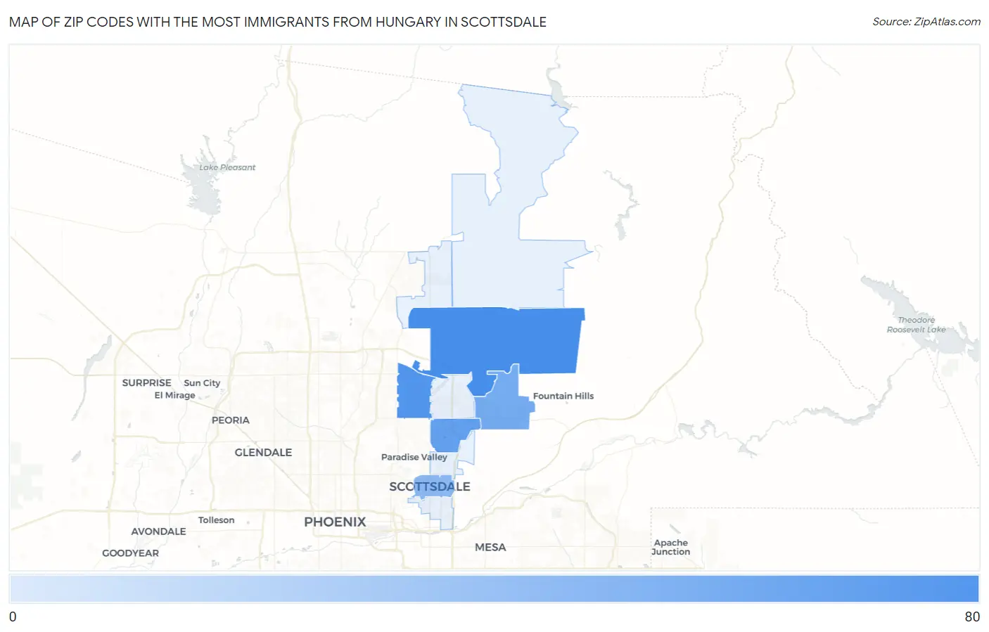 Zip Codes with the Most Immigrants from Hungary in Scottsdale Map