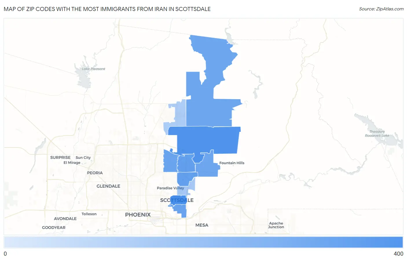 Zip Codes with the Most Immigrants from Iran in Scottsdale Map