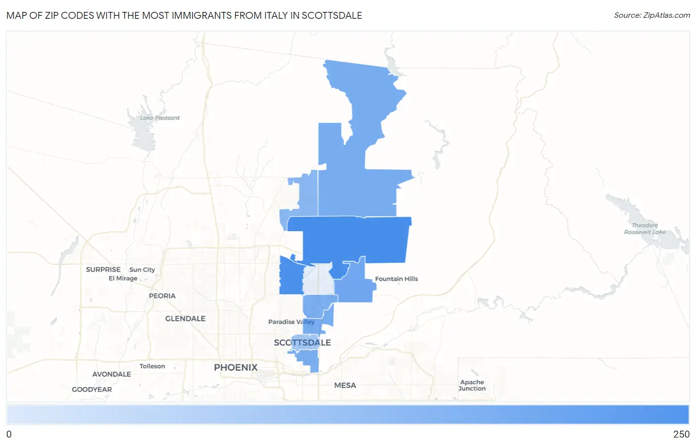 Zip Codes with the Most Immigrants from Italy in Scottsdale Map